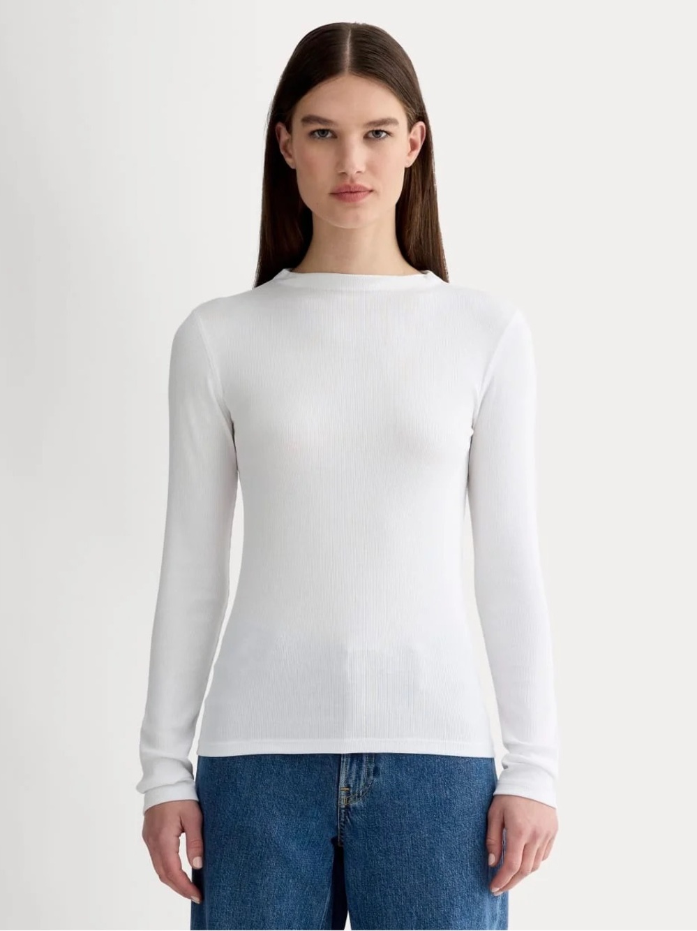 Everlane The Luxe Rib Funnel-Neck Tee White Size XS NWOT Supima Cotton